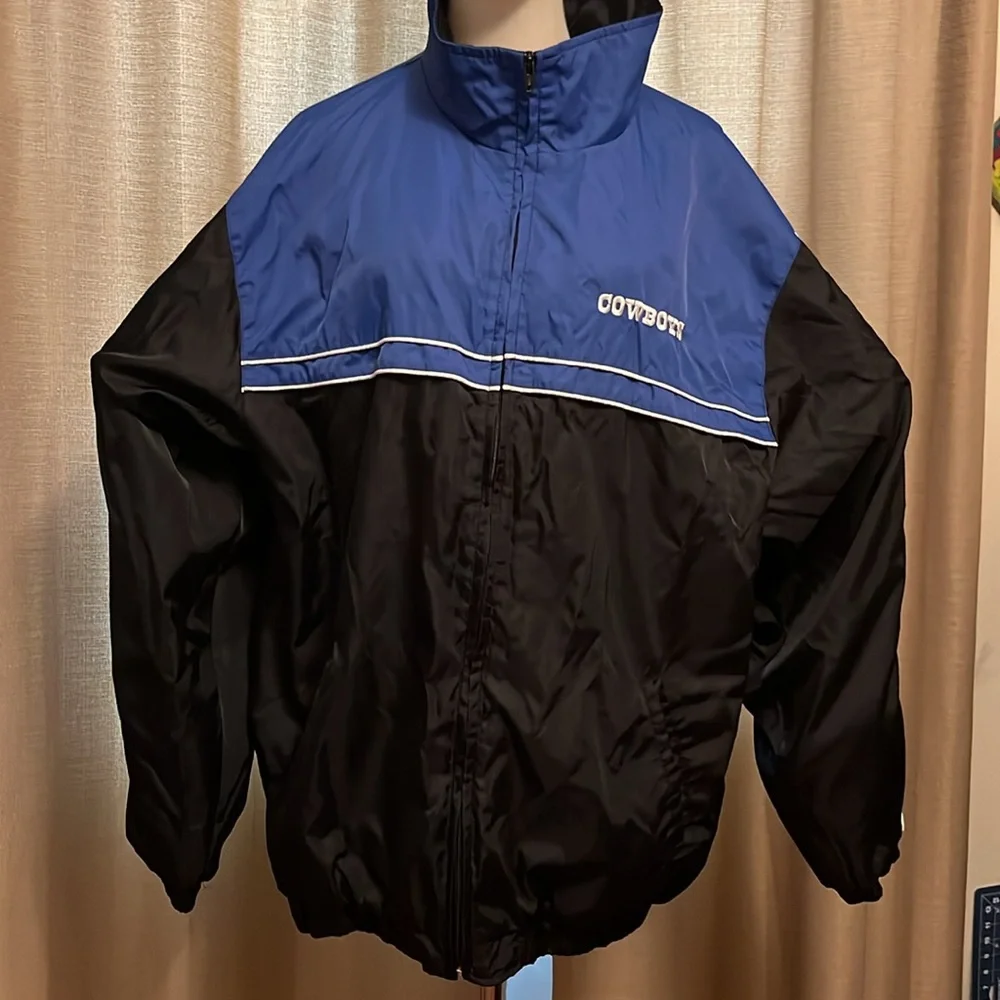 Dallas Cowboys Reebok Windbreaker Zip Up Jacket Blue Black White Mens XL